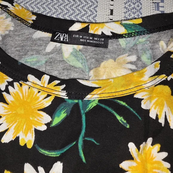 Zara Black Floral Top with Yellow and Green Accents - Picture 1 of 6